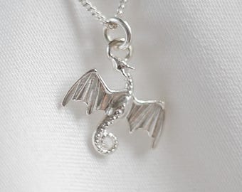 Dragon Necklace, Sterling Silver Fantasy Jewellery for Her, Dragon Charm Pendant, Mythical Creature Gift, Personalised Gift