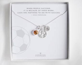 Soccer Necklace Gift for Player or Coach – Birthstone and Number Disc Necklace, Personalized Soccer Jewelry for Girls, Team Gift