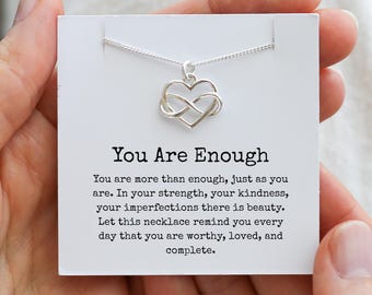 Gift for Self-Worth – You Are Enough Necklace – Heart Necklace, Support Gift for Her, Mental Health, Confidence Jewellery, Daughter Gift