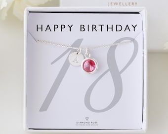 18th Birthday Necklace – Personalised Initial & Birthstone Necklace, 18th Birthday Gift for Daughter, Sister or Friend