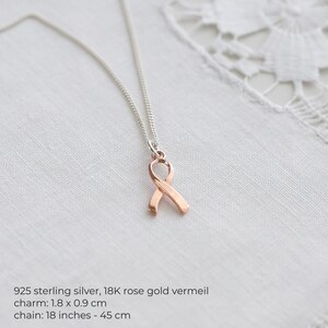 May include: A silver chain necklace with a rose gold ribbon pendant. The charm is 1.8 x 0.9 cm, and the chain is 45 cm long. The necklace is crafted from 925 sterling silver and 18K rose gold vermeil.