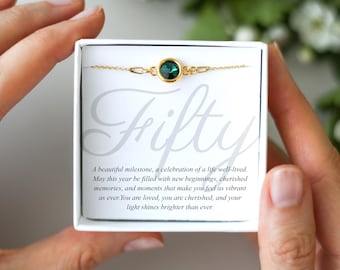 50th Birthday Wishes Bracelet, Personalised Birthstone Gift, Special 50th Keepsake, Gift for Women, 50Milestone, Gift for Mum or Friend
