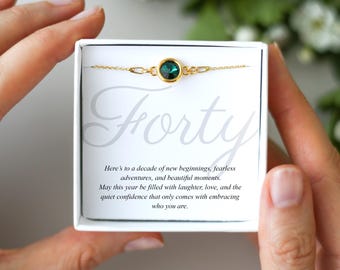 40th Birthday Bracelet, Birthstone Bracelet, Gift for Her, Personalised Jewellery, 40th Birthday Gift for Women,40 Milestone Keepsake