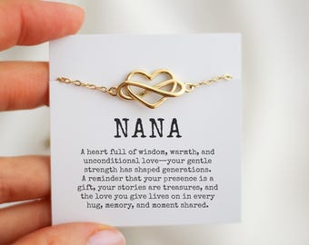 Gift for Nana – Sterling Silver Heart & Infinity Bracelet, Grandmother Nanny Gift Idea