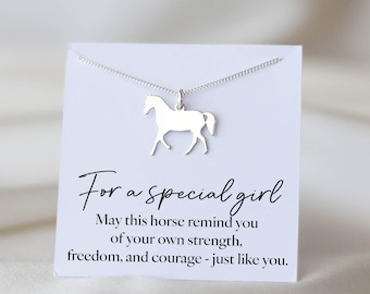 Horse Necklace – Strength & Courage Gift for Girl, Equestrian Jewellery in Sterling Silver