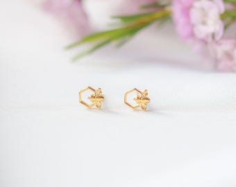 Orecchini a forma di ape in miniatura - Piccoli orecchini a forma di ape in argento sterling o oro vermeil 24 carati, regalo per lei, gioielli naturali, regalo per gli amanti delle api