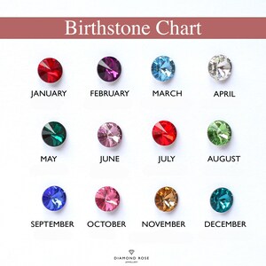 May include: A chart displaying birthstones for each month of the year. The image features twelve colorful gemstones, each representing a month from January to December. The text "Birthstone Chart" is at the top.