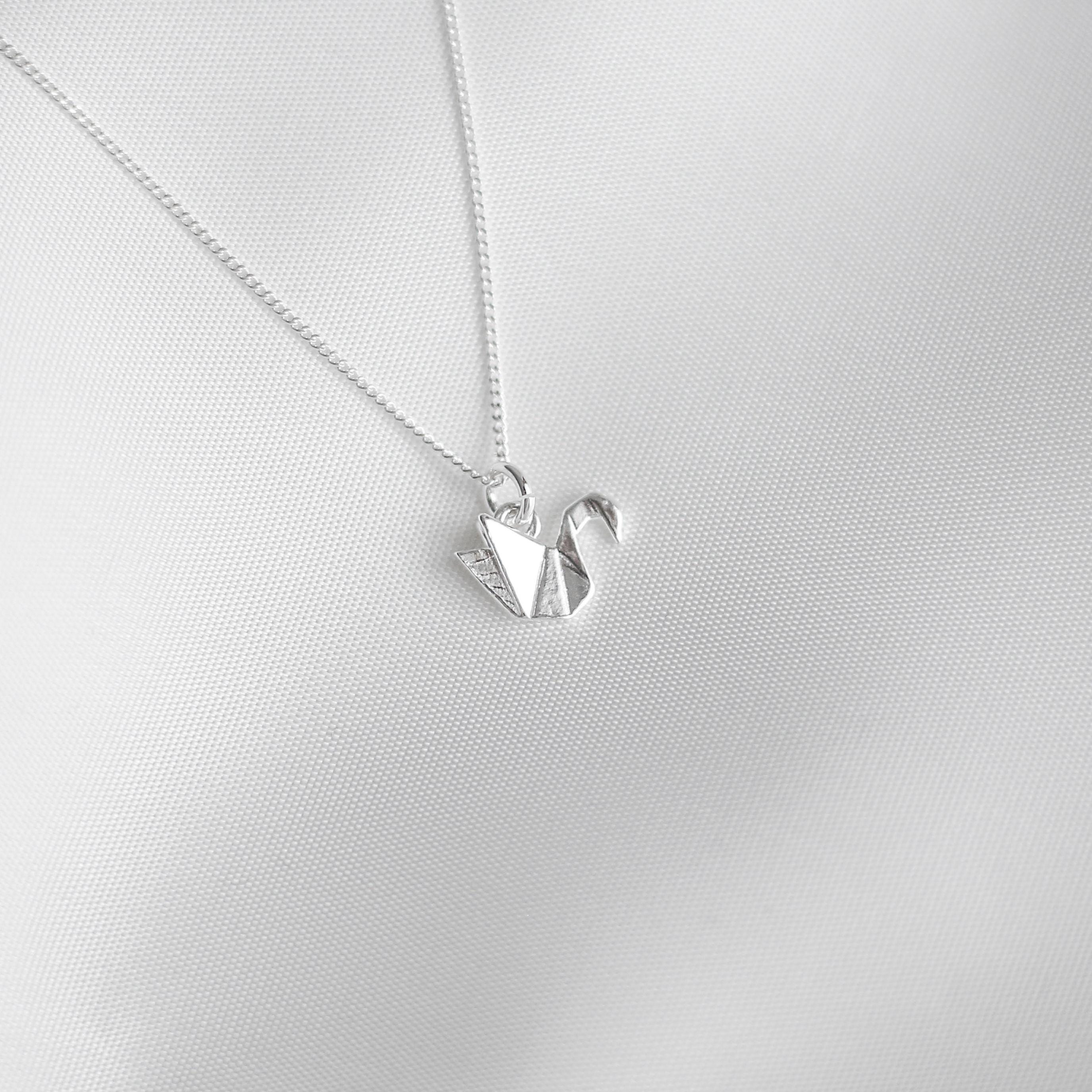 Personalised Origami Crane Necklace – Symbol of Strength & Peace, Birthstone or Initial Charm, Sterling Silver or Gold Vermeil, Gift for Her