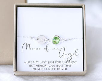 Armband moeder van een engel – gepersonaliseerde miskraamherinnering met geboortesteen en schijfje