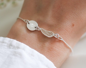 Angel Wing Bracelet – Personalised Memorial Jewellery with Birth Flower or Initial Disc, Sympathy Gift for Loss or Miscarriage