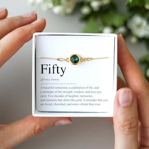 50th Birthday Bracelet, Birthstone Bracelet, Gift for Her, 50th Birthday Keepsake, Fifty Milestone , Personalised Bracelet, 50th Birthday