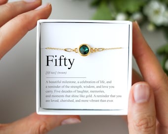 50th Birthday Bracelet, Birthstone Bracelet, Gift for Her, 50th Birthday Keepsake, Fifty Milestone , Personalised Bracelet, 50th Birthday
