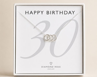 30th Birthday Necklace – Three Rings Necklace, Gift for Her 30th, Milestone Birthday Jewellery, Gift for Friend, Sister, Daughter