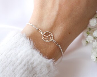 Bracelet de volley-ball - Cadeau personnalisé pour joueur ou entraîneur de volley-ball, pierre de naissance et bijoux d'initiale, cadeau d'équipe, argent sterling