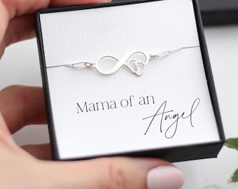 Mama of an Angel Bracelet – Infinity Baby Feet Charm – Miscarriage or Infant Loss Memorial Gift for Mum