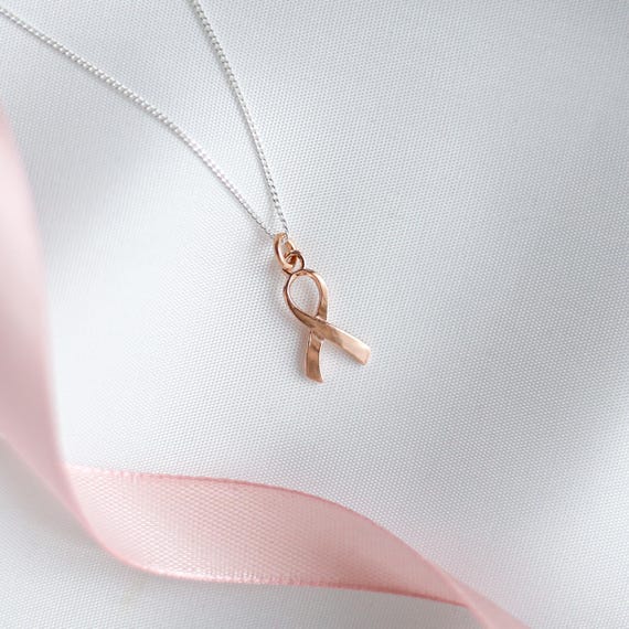 Pink Ribbon Necklace, Cancer Support Gift for Her, Pink Ribbon Charm, Rose Gold Charm, Breast Cancer Awareness Jewellery, Encouragement Gift