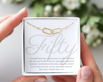 50th Birthday Necklace, Gift for Women, Mum 50 Milestone Birthday 50th Birthday Gift, Five Decades Gift for Her, Fifty Keepsake