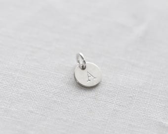 Initial Disc - Add On Jewellery, Add Initial Charm, Sterling Silver, 24K Gold Vermeil, 0.8 cm, 1 cm Letter Charm Hand Stamped, Personalised