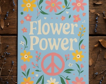 Flower Power Poster: 70s Retro Peace Sign Art (Digital Download)