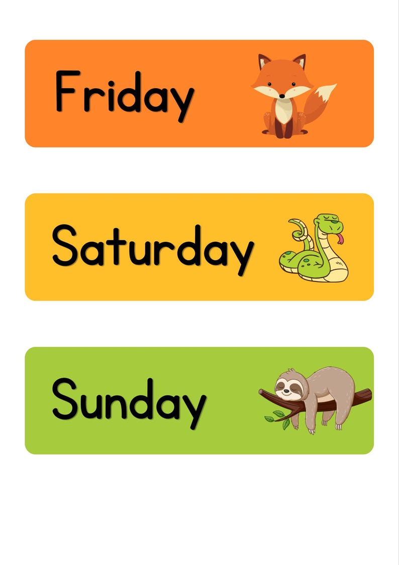 Days of the Week Animal Posters – Printable Classroom Decor (PDF) - Etsy