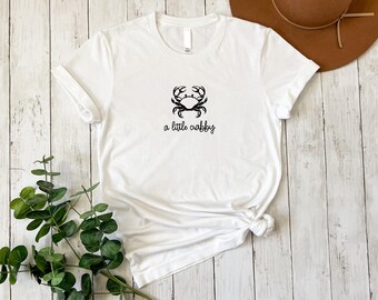 A Little Crabby Beach Shirt, Funny Meme Comfort Colors Tee, Minimalist Oversized Summer Shirt, Unisex Vacation T-Shirt for Men & Women