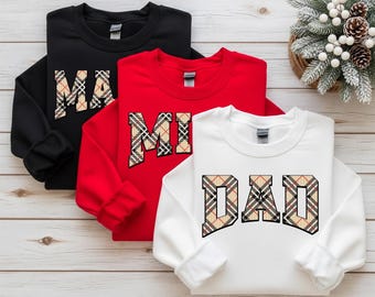 Family Christmas Sweatshirts, Matching Mom Dad and Kids Outfits, Holiday Pajama Crewneck Tee, Plaid Family T-Shirts, Cute Xmas Outfit Gift
