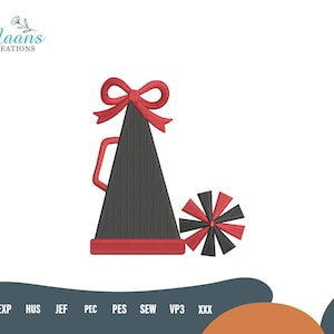 Cheer Megaphone Embroidery File, Pom Pom Mini Embroidery Design, Cute Cheerleader Machine Embroidery Pattern, Instant Digital Download