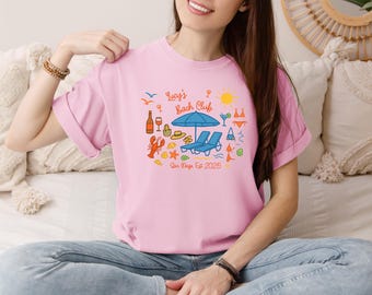 Chemise EVJF personnalisée Beach Club, chemise de fête Bach côtière, chemise EVJF Miami, chemises assorties pour la fête de la mariée, t-shirt cadeau de demoiselle d'honneur