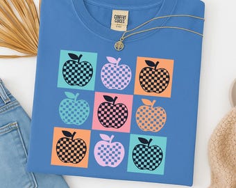 Summer School Teacher Shirt, Retro Checkered Apple Tee, Comfort Colors® Summer Shirt, Teacher Aesthetic Tee, Back to School Teacher Gift