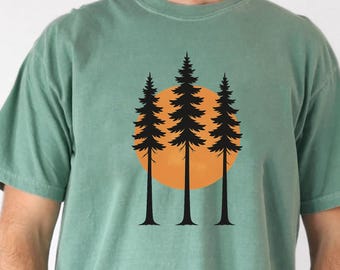 Sunrise Nature Shirt, Forest Camping Crewneck for Men, Outdoors Adventure Graphic Shirt, Environmental Hiking Shirt, Gift for Nature Lovers