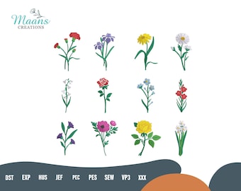 Birth Month Flower Embroidery Designs, Botanical Machine Embroidery Bundle, Meadow Wildflowers Embroidery Patterns, Instant Download Files