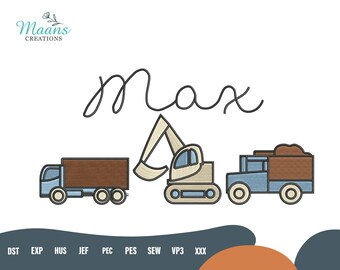 Construction Vehicles Machine Embroidery, Cute Toddler Boy Stitch Design, Digger Dump Truck Crane Embroidery Files, Kids Applique Patterns