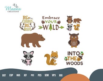 Forest Animals Embroidery Designs, Woodland Baby Nursery Machine Embroidery Patterns, Rustic Animal Embroidery Bundle, Instant Download
