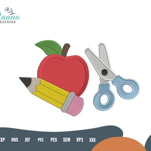 Back to School Embroidery Design, Apple & Pencil Machine Embroidery Pattern, Cute Kids School Embroidery, Teacher Gift Digital Sewing File