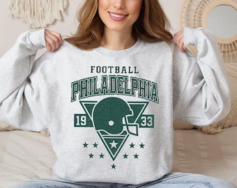 Moletom de futebol americano da Filadélfia, camiseta retrô Eagles com gola redonda, camisa para dia de jogo da Filadélfia, camiseta de futebol americano Eagles, suéter unissex de time, presente de outono para torcedores