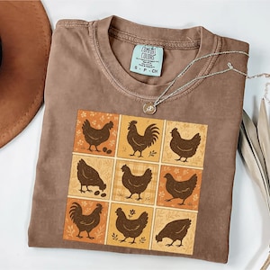 Comfort Colors® Boho Chickens Shirt, Retro Farmhouse Chicken Shirt, Cottagecore Floral Backyard Chicken T-Shirt, Chicken Lover Gift for Her