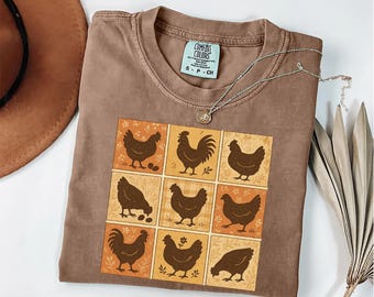 Comfort Colors® Boho Chickens Shirt, Retro Farmhouse Chicken Shirt, Cottagecore Floral Backyard Chicken T-Shirt, Chicken Lover Gift for Her