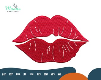 Motif de broderie lèvres rouges, fichier de broderie Machine baiser lèvres, motif Silhouette lèvres, Saint Valentin lèvres PES DST fichier, téléchargement immédiat