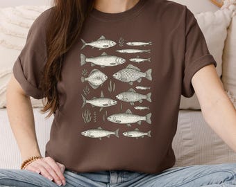 Fish Tattoo Style Vintage 90s T-Shirt, Retro Y2k Comfort Colors Fisher Shirt, Bass Fishing Shirt for Men, Ocean Apparel Gift for Fishermen