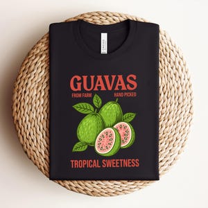 Vintage Guavas Label T-Shirt, Retro Fruit Graphic Tee, Exotic Guava Lover Shirt, Unisex Cool Gift Tee, Commercial Produce Print Fruit Shirt