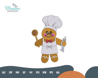 Gingerbread Man Embroidery Design, Christmas Cookie Chef Embroidery Pattern, Holiday Machine Embroidery File, Festive Baking Stitch Design