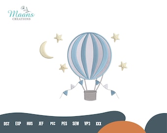 Hot Air Balloon Machine Embroidery Design, Baby Nursery Embroidery File, Cute Boy Girl Pattern, Instant Digital Download for Kids Decor