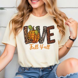 Love Fall Y’all Shirt, Leopard Print Fall Tee, Hello Pumpkin Shirt, Peace Love Thanksgiving Shirt, Fall T-Shirt, Family Thanksgiving Outfit