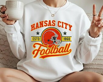 Kansas City Football Sweatshirt, Retro Style Game Day Shirt, Unisex Football Fan Apparel, Holiday Crewneck Sweater, Sunday Football Gift