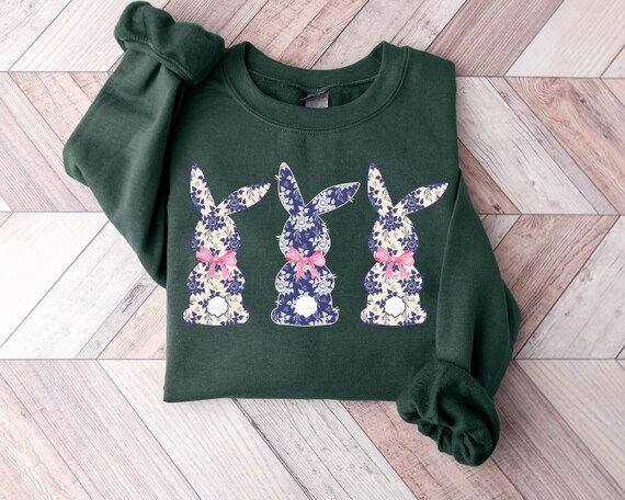 Floral Easter Bunny Sweatshirt, Coquette Bow Rabbit Shirt for Women, Cute Spring Graphic Tee, Holiday Pastel Easter Outfit, Gift for Her