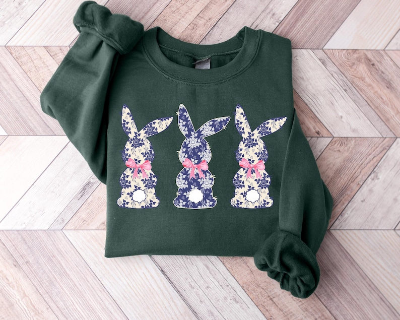 Floral Easter Bunny Sweatshirt, Coquette Bow Rabbit Shirt for Women, Cute Spring Graphic Tee, Holiday Pastel Easter Outfit, Gift for Her