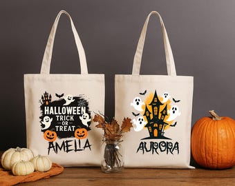 Sac fourre-tout d'Halloween personnalisé, Sac cadeau personnalisé, Fourre-tout de bonbons pour enfants, Joli panier effrayant, Sac cadeau d'Halloween réutilisable pour enfants