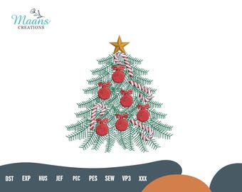 Christmas Pine Tree Machine Embroidery, Trendy Winter Stitch File, Festive Holiday Embroidery Pattern, Digital Download for Gifts and Decor