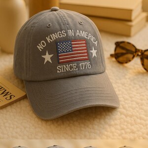 Embroidered No Kings in America Hat, Anti-Trump Baseball Cap, Patriotic Protest Hat, Anti-MAGA Political Hat, Pro Democracy Voice USA Gift