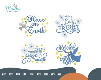 Christian Christmas Embroidery Bundle, Holiday Word Embroidery Files, Peace Joy Love Embroidery Design, Festive Stitch Embroidery Designs
